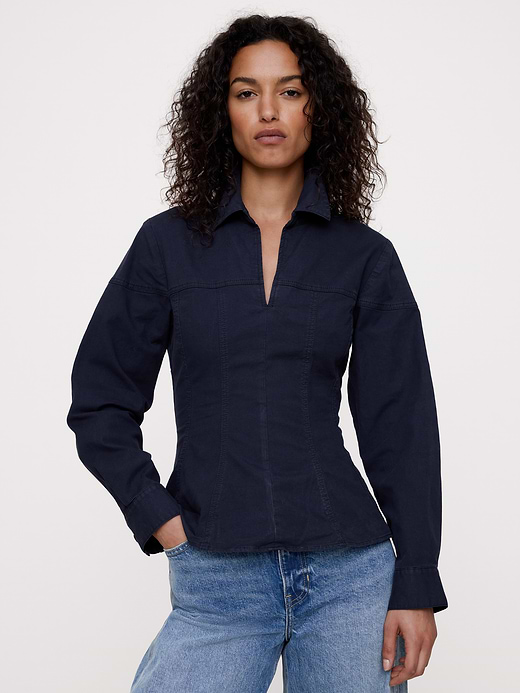 Banana Republic Stretch-Cotton Pleated-Waist Top — photo 1