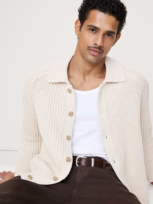 Banana Republic Cotton Ribbed Polo Cardigan — photo 4