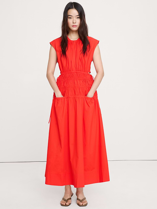 Banana Republic Smocked Cotton Poplin Maxi Dress with Open Back — photo 1