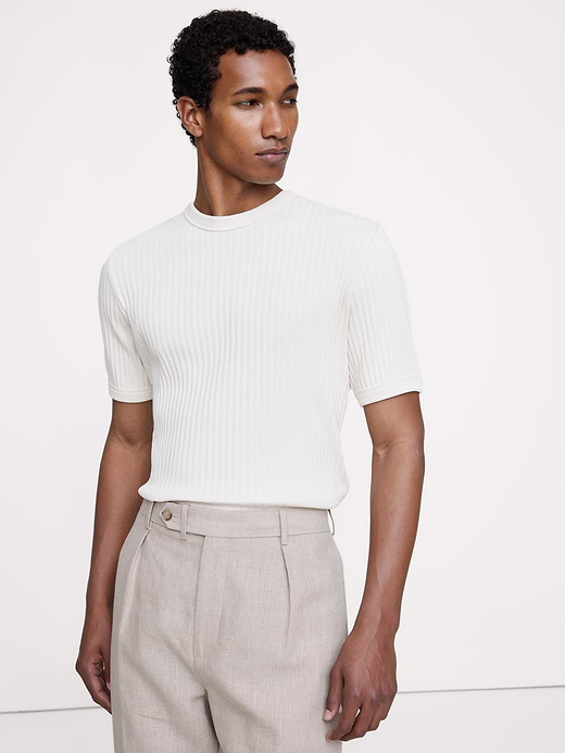 Banana Republic Ribbed Stretch-Cotton Crew-Neck T-Shirt — photo 1