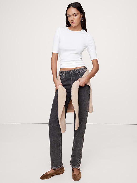 Banana Republic Ribbed Elbow-Sleeve T-Shirt — photo 1