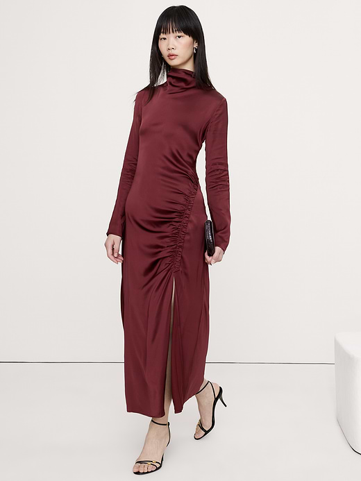 Banana Republic Stretch-Satin Ruched Maxi Dress — photo 1