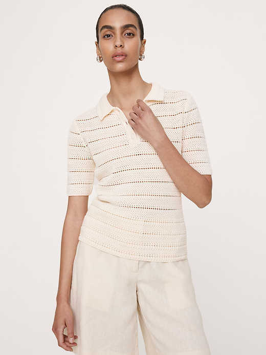 Banana Republic Crochet Stripe Cotton Sweater Polo — photo 1