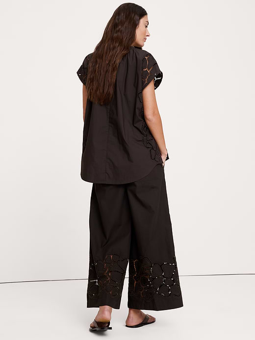 Banana Republic The Pull-On Wide-Leg Ankle Pant in Embroidered Poplin — photo 3