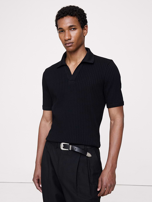 Banana Republic Ribbed Stretch-Cotton Johnny-Collar Polo — photo 1