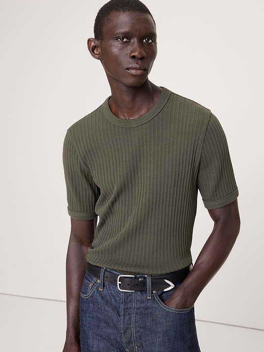 Banana Republic Ribbed Stretch-Cotton Crew-Neck T-Shirt — photo 1