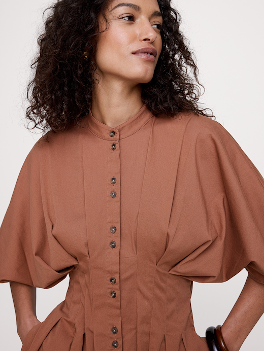 Banana Republic Stretch-Cotton Pleated Midi Shirt Dress — photo 4