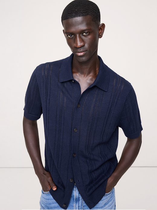 Banana Republic Linen-Cotton Textured Polo Cardigan — photo 1