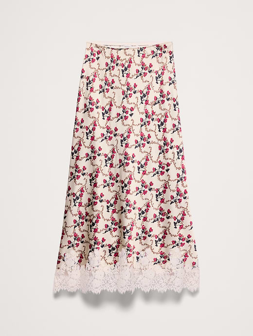 Banana Republic Stretch-Satin Lace-Trim Midi Skirt — photo 6