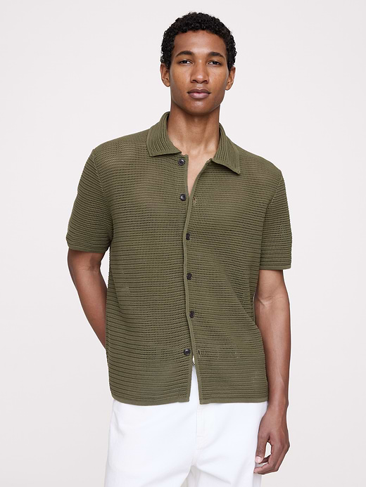 Banana Republic Cotton Mesh Polo Cardigan — photo 1