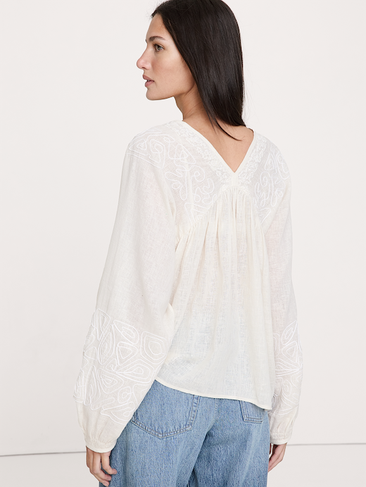 Banana Republic Embroidered Linen-Cotton Top — photo 3