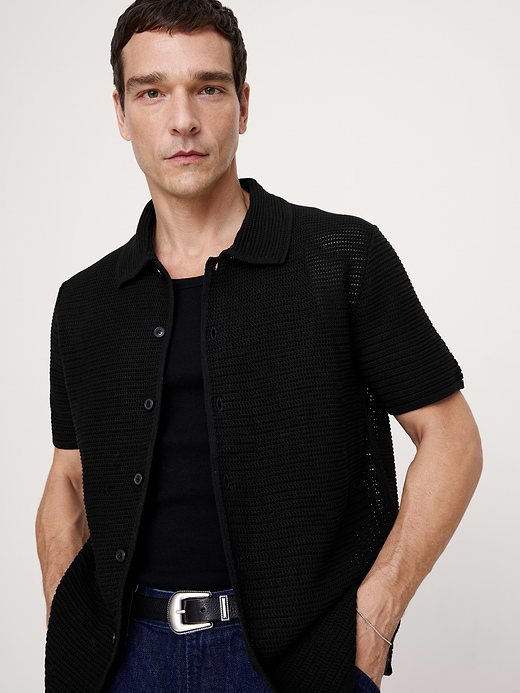 Banana Republic Cotton Mesh Polo Cardigan — photo 1