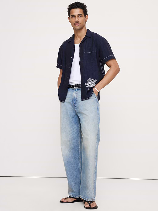 Banana Republic Standard-Fit Embroidered Linen Resort Shirt — photo 1