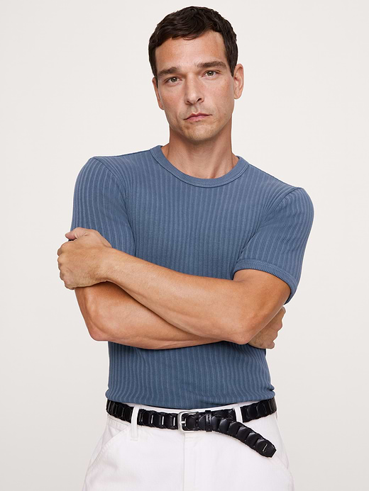 Banana Republic Ribbed Stretch-Cotton Crew-Neck T-Shirt — photo 4