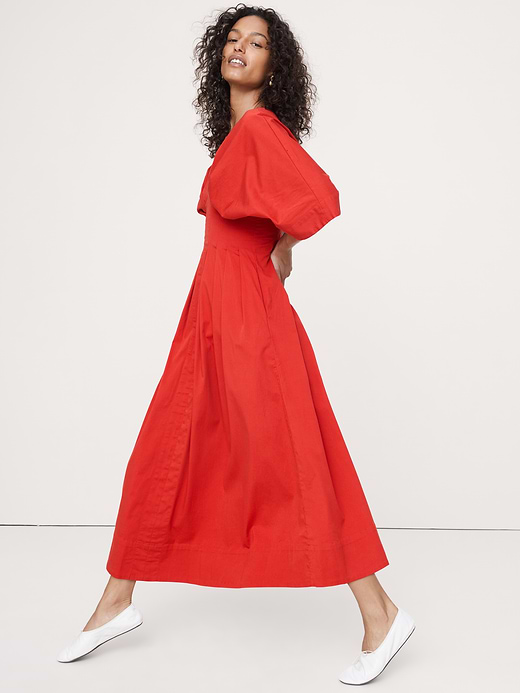 Banana Republic Stretch-Cotton Pleated Maxi Dress — photo 4