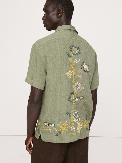 Banana Republic Standard-Fit Embroidered Linen Resort Shirt — photo 3