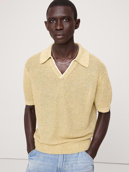 Banana Republic Linen-Cotton Johnny-Collar Sweater Polo — photo 1