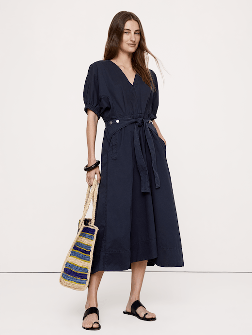 Banana Republic Cotton Twill Puff-Sleeve Midi Dress — photo 1