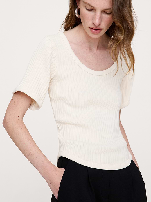 Banana Republic Ribbed Stretch-Cotton Scoop-Neck T-Shirt — photo 4