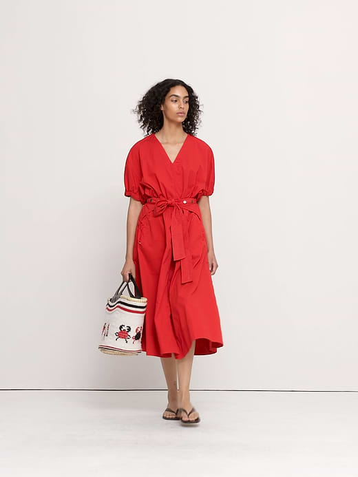 Banana Republic Cotton Twill Puff-Sleeve Midi Dress — photo 5