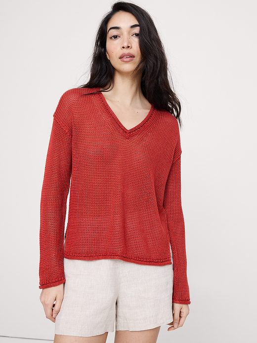 Banana Republic Heirloom Linen V-Neck Sweater — photo 1