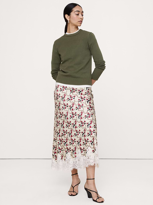 Banana Republic Stretch-Satin Lace-Trim Midi Skirt — photo 1