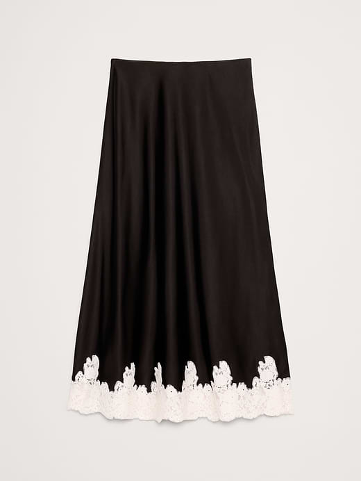 Banana Republic Stretch-Satin Lace-Hem Midi Skirt — photo 5