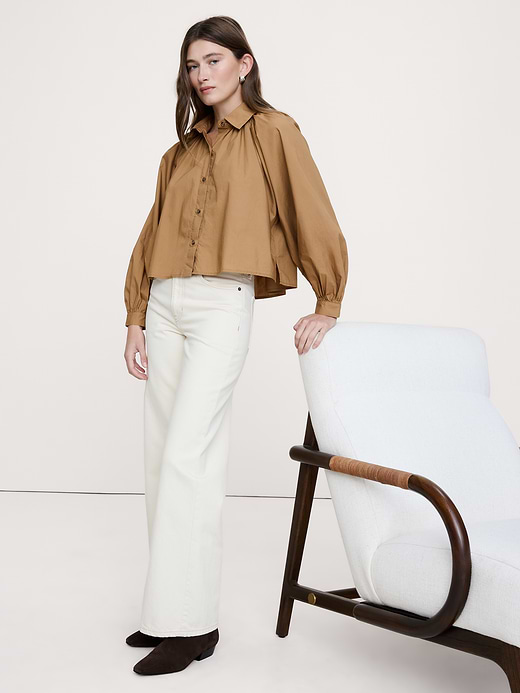 Banana Republic Cotton Poplin Balloon-Sleeve Shirt — photo 1