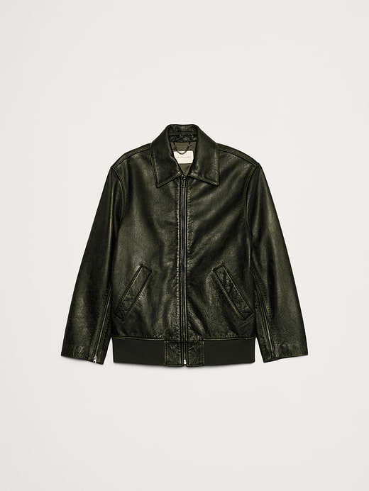 Banana Republic Oversized Distressed Leather Bomber Jacket — photo 5