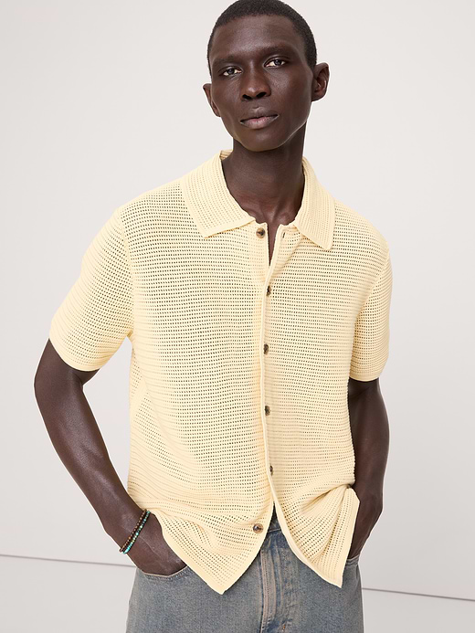 Banana Republic Cotton Mesh Polo Cardigan — photo 1