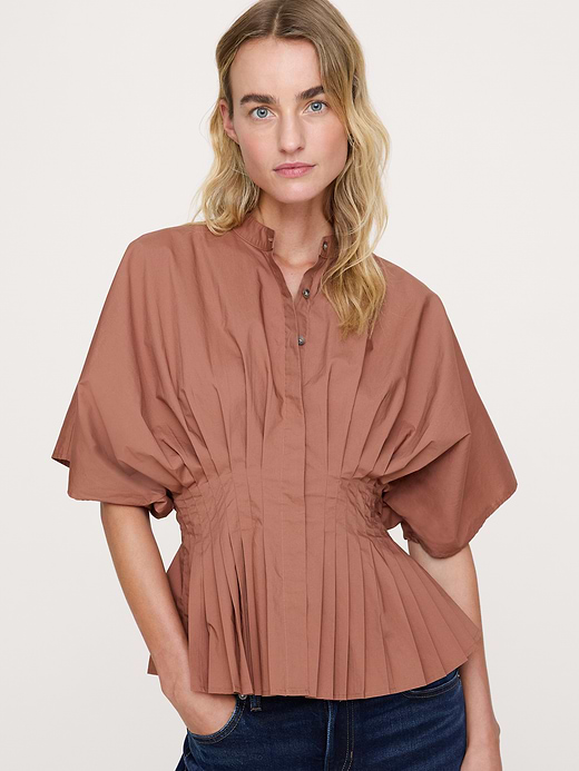 Banana Republic Cotton Poplin Pleated-Waist Top — photo 4