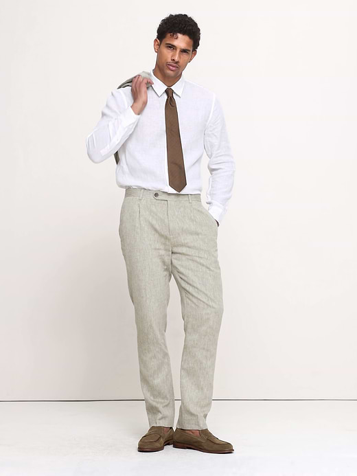 Banana Republic Tailored Slim-Fit Green Linen-Cotton Suit Pant — photo 8