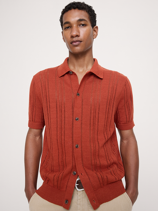 Banana Republic Linen-Cotton Textured Polo Cardigan — photo 1