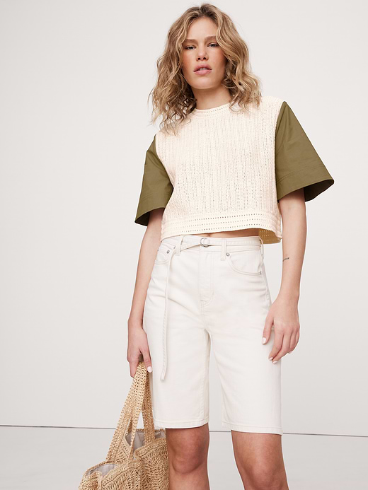 Banana Republic Cotton Mixed-Media Crop Top — photo 1