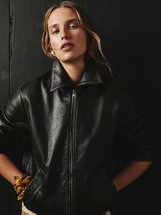 Banana Republic Oversized Distressed Leather Bomber Jacket — photo 9