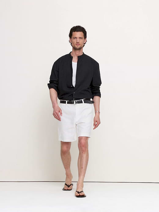 Banana Republic Relaxed-Fit Cotton-Linen Banded-Collar Shirt — photo 7