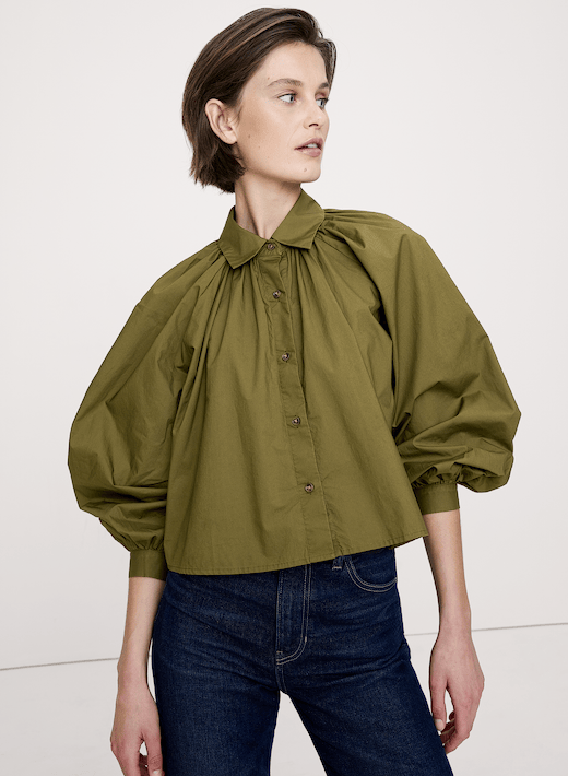 Banana Republic Cotton Poplin Balloon-Sleeve Shirt — photo 4