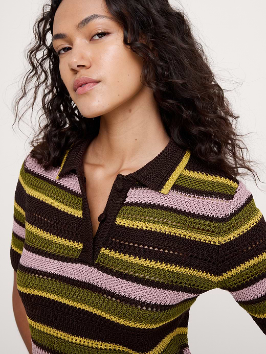 Banana Republic Crochet Stripe Cotton Sweater Polo — photo 4