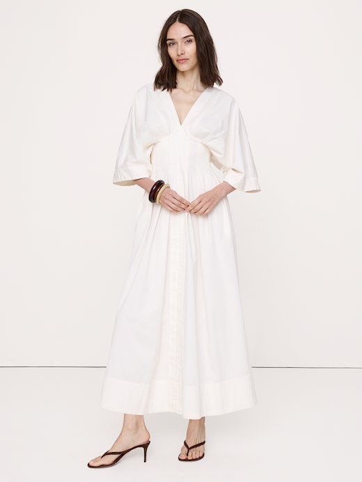 Banana Republic Stretch-Cotton Pleated Maxi Dress — photo 1