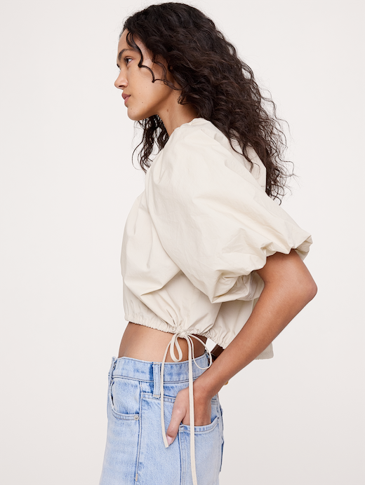 Banana Republic Cotton Poplin Bubble-Hem Cropped Top — photo 4