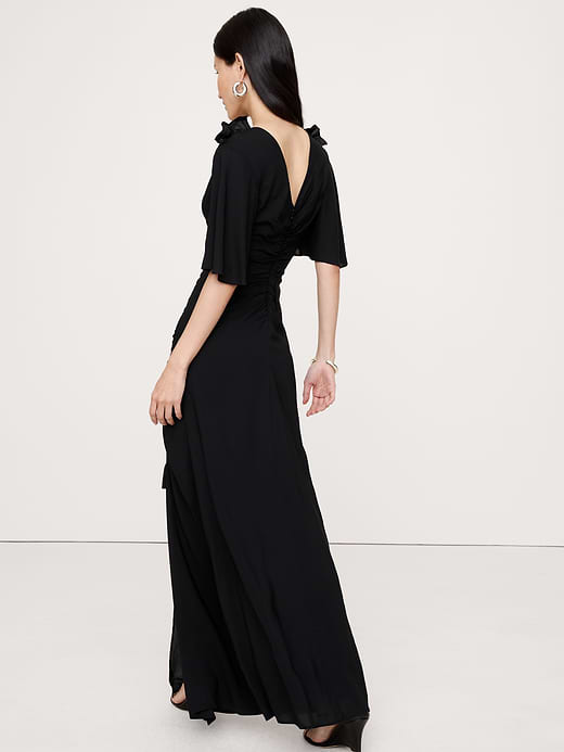 Banana Republic Stretch-Crepe Flutter-Sleeve Maxi Dress — photo 3