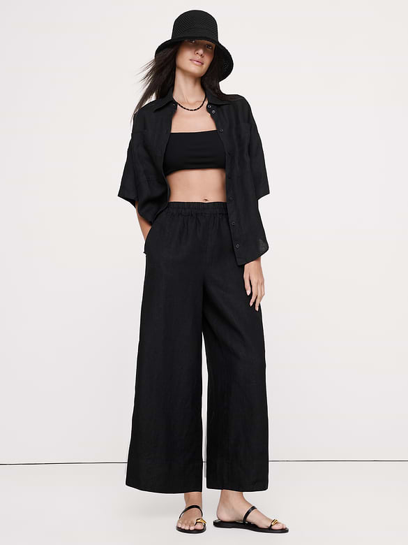Banana Republic High-Rise Wide-Leg Linen Pull-On Ankle Pant — photo 6