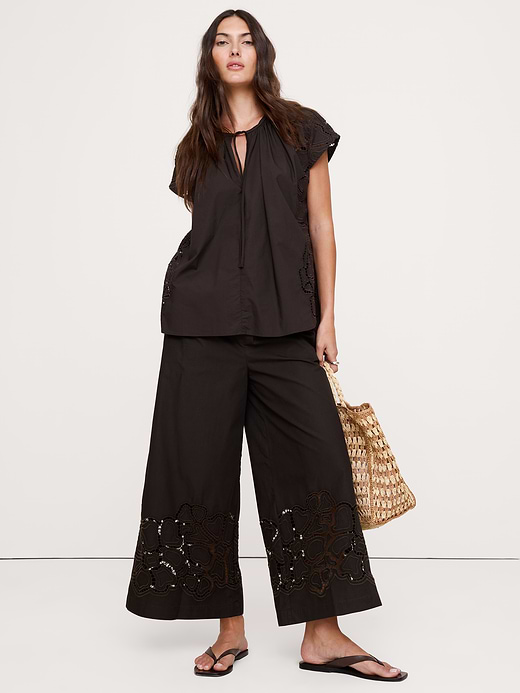 Banana Republic The Pull-On Wide-Leg Ankle Pant in Embroidered Poplin — photo 1