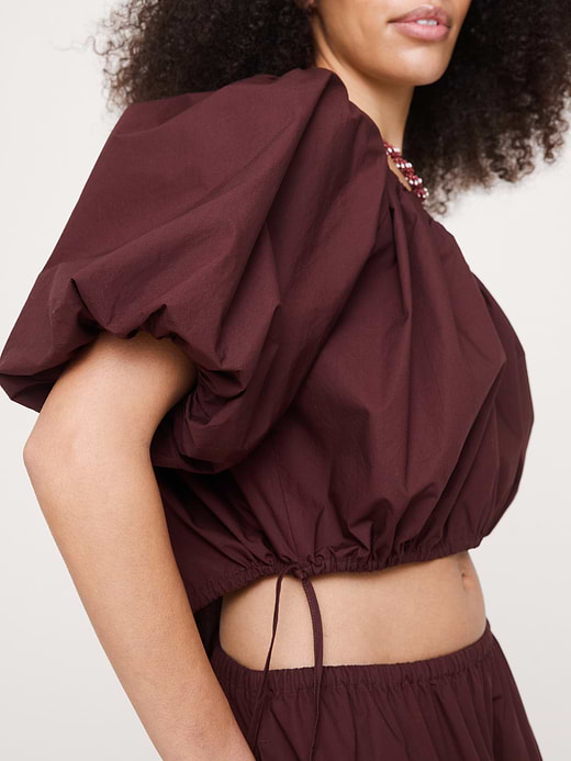 Banana Republic Cotton Poplin Bubble-Hem Cropped Top — photo 4