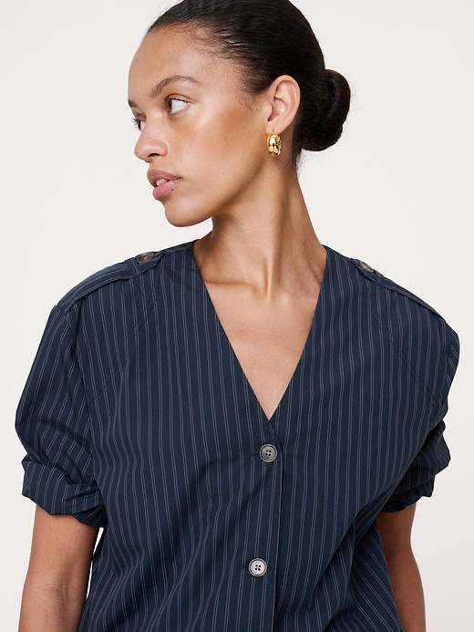 Banana Republic Cotton Poplin Bubble-Hem Shirt — photo 5