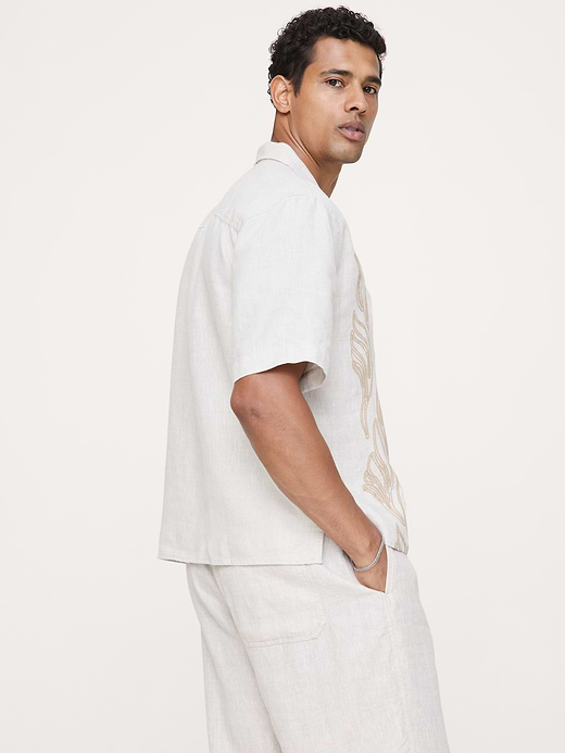 Banana Republic Relaxed-Fit Embroidered Linen Resort Shirt — photo 3