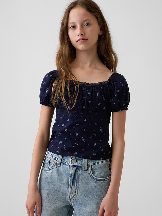 Gap Kids Lace-Trim Puff-Sleeve Top — photo 1