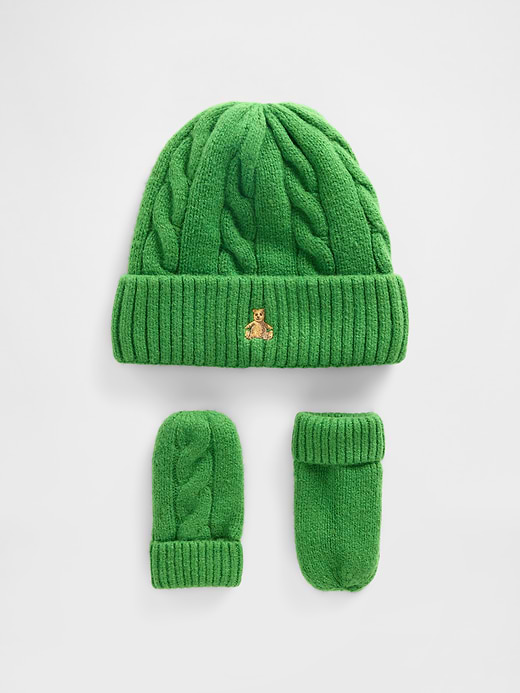 Gap Baby & Toddler CashSoft Cable-Knit Beanie & Mittens Set — photo 3