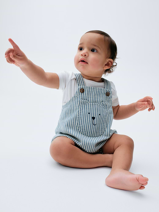 Gap Baby Denim Stripe Bear Pocket Bubble Overalls — photo 5
