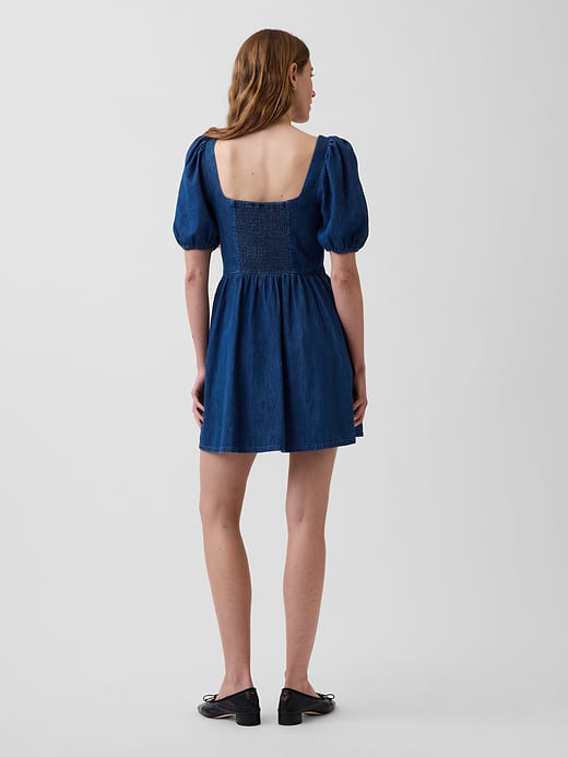 Gap Denim Puff-Sleeve Sweetheart Mini Dress — photo 3